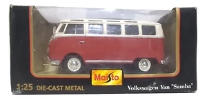 MAISTO 1:25 VOLKSWAGEN VAN SAMBA RED / WHITE DIECAST MODEL CAMPERVAN BOXED - Picture 1 of 4