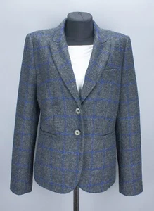 Boden British Tweed Check Gray Womens Blazer Size UK 12R US 8R Jacket 100% Wool - Picture 1 of 23