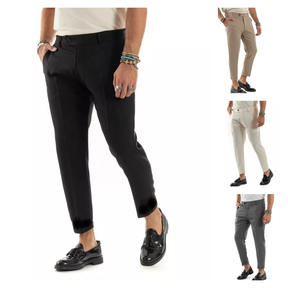 Pantaloni Uomo Invernali Eleganti Slim Fit Elasticizzati neri cavallo basso m l - Immagine 1 di 4