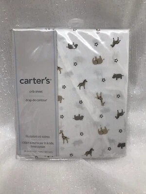 Sábana Ajustable Carter's Marrón Taupe Blanco Safari Estampado Animal Cuna Bebé NUEVA Foto 1 de 4