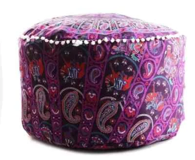 Indian Mandala Ottoman Peacock Printed round stool pouf cover pouffe footstools - Image 1 of 4