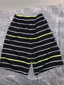 Ocean Pacific OP Boys Striped Swim Trunks Shorts - Black Neon White - L (10-12) - Picture 1 of 2
