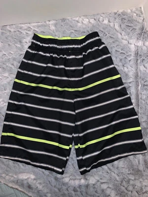 Pantalones cortos de baño Ocean Pacific OP a rayas para niños - negro blanco neón - L (10-12) Foto 1 de 2