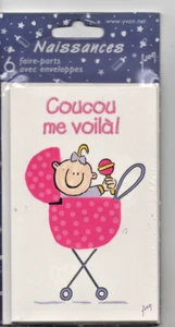 Yvon set de 6 faire-parts de naissance cartes double coucou me voilà bb landau - Imagen 1 de 2