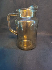 Vintage Water Pitcher Amber Honey Gold Glass With Ice Lip Retro - Picture 1 of 5