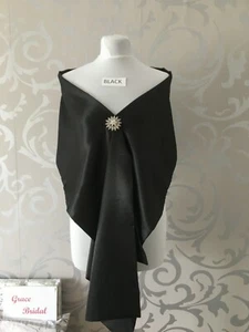 BLACK SILKY SATIN SHAWL WRAP COVER/UP MAID WEDDING CRUISE PROM *free swatches* - Picture 1 of 5