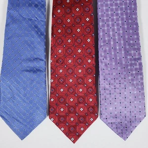 Lot of 3 - CLUB ROOM Men's Neck Ties, 100% Silk, Color = Blue, Red and Purple - Picture 1 of 5
