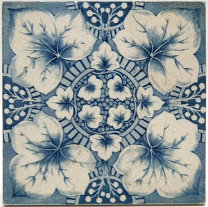 Victorian Transfer-Print Blue & White Tile Floral Design By Marsden C1891 - Picture 1 of 3