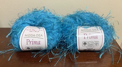 Lot of 2 - Moda Dea Prima Novelty Eyelash Yarn  # 3527 Turquoise Blue - Same Dye - Image 1 of 3