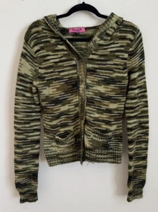 Y2K Betsey Johnson Betseyville Green Space Dye Knit Hooded Cardigan Size S - Picture 1 of 5