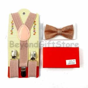 Cravatta bretelle e fiocco bambini abbinata oro rosa glitter accessori formali - Foto 1 di 5