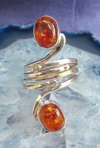 Anello In Argento Sterling 925 Con Ambra In Montatura A Spirale Gr 17,8 - Foto 1 di 6