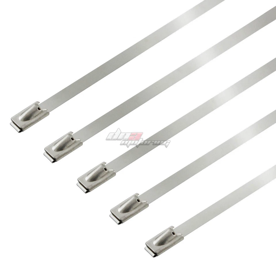 X10 12" 5MM STAINLESS SILVER SELF-LOCKING ZIP TIE CABLE WIRE HEAT WRAP/EXHAUST Foto 1 de 4