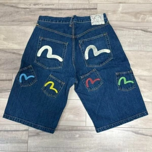 EVISU Denim Short Pants Many Pockets Indigo Blue Size 36 Used Limited Japan - Picture 1 of 10