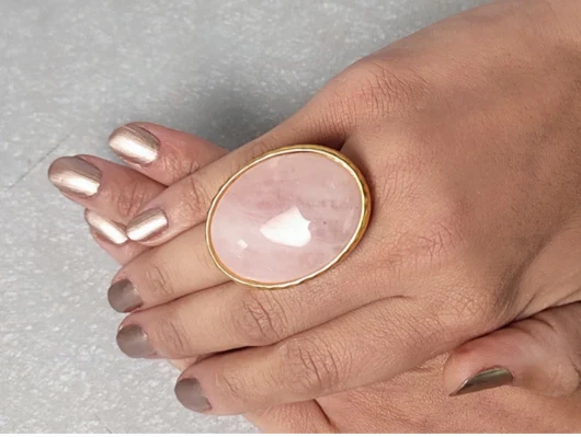 Розовый кварц золото srtament кольцо - Изображение 1 из 3