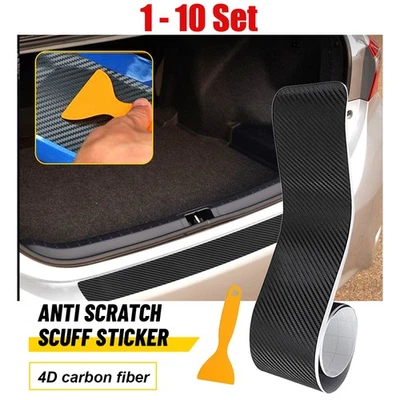 Pegatina trasera de carbono 4D fibra parachoques placa protector maletero cubierta de moldura 1-10X Foto 1 de 4
