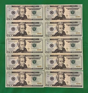 New Uncirculated TWENTY Dollar Bills $20  Series 2017A Sequential $200 Lot of 10 - Picture 1 of 13