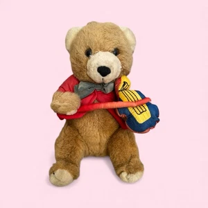 Oso de peluche años 80 con violín ojos de vidrio y corbata oso de peluche vintage juguete de peluche - Imagen 1 de 8