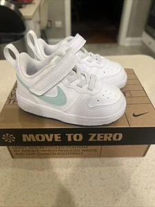 Nike Court Borough Low Sneakers, White/teal - Size 4.5 Toddler NEW - Picture 1 of 8