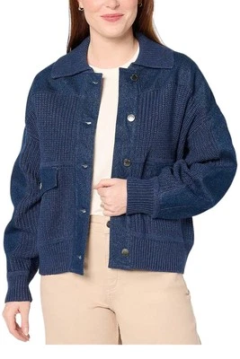 Cárdigan suéter Peace Love World para mujer con detalles de mezclilla lavado mediano Foto 1 de 2