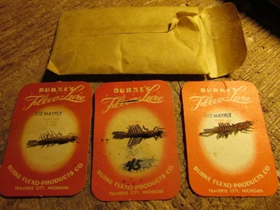 Vintage BURKE "Flex Lure" 102 Mayfly Nymph, Lot of 3, 1960's, On Cards, NOS - Image 1 of 3