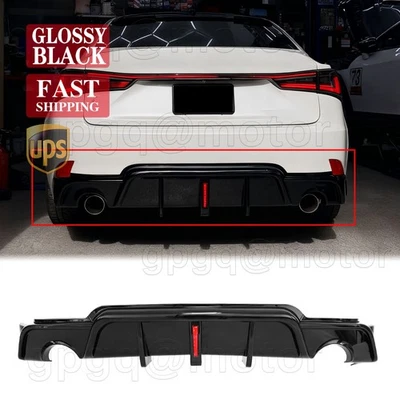 Difusor de parachoques trasero negro brillante con luz LED para Lexus IS250 IS350 14-2016 JDM Foto 1 de 4