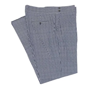 Mens Gurkha Pants 38 Blue Mini Check Trousers Cotton Straight Fit Flat Front - Picture 1 of 7