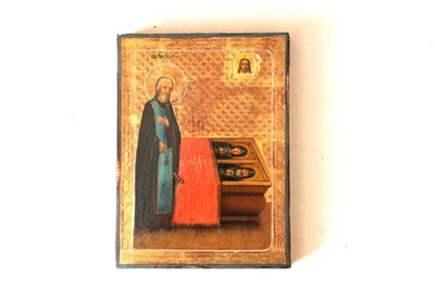 Icône ancienne. Saint Serge le thaumaturge. XIXe.  17.5 x 12.5 cm - Photo 1/4