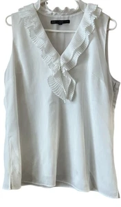 White House Black Market Damen Größe 12 Weiß Rüschen Ärmellos Gefüttert Bluse Reißverschluss - Bild 1 von 12