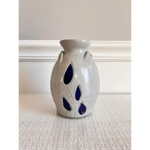 Williamsburg Pottery Hand-Painted Ceramic Vase with Cobalt Blue Leaves - Picture 1 of 7