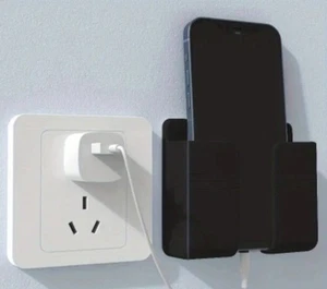 Wall Mobile Phone Holder Plug Phone Charging Stand Remote Control Storage Box  - Afbeelding 1 van 1