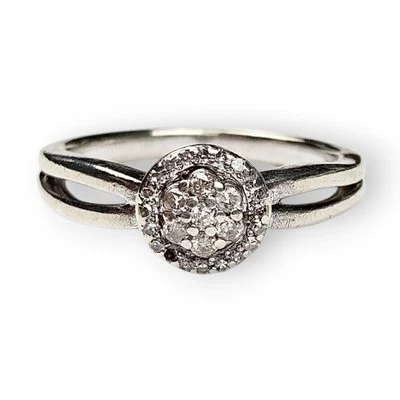 Anillo Flor Esterlina Diamante Genuino Vástago Dividido Plata 925 JWBR Talla 6.75 DEFECTUOSO  Foto 1 de 4