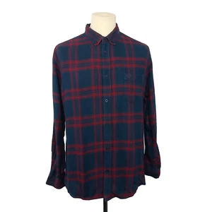 Rhino Rugby Flannel Shirt Mens Large Navy Red Plaid Button Down Long Sleeve - Picture 1 of 8