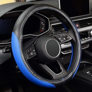 LABBYWAY Microfiber Leather Blue Car Steering Wheel Cover Universal Fit 15 Inch - Picture 1 of 6