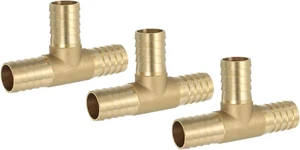 1" Brass Tee Hose Barb Fitting,3 Pcs 3 Ways Union Intersection T Shape Barbed Sp - Picture 1 of 12