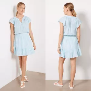 NWT Rails Augustine V-Neck Linen Blend Mini Dress in Laguna Stripe size M - Picture 1 of 12