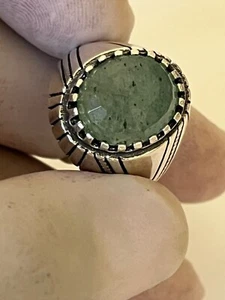 Royal Men's silver 925 Ring authentic Emerald Luxury Gift Handmade Design زمرد - Picture 1 of 17