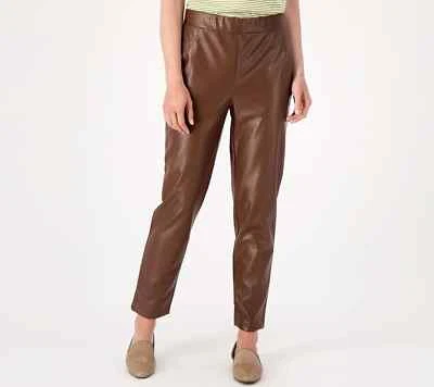 Isaac Mizrahi Live! Pantalón al tobillo Petite imitación cuero cocodrilo delgado chocolate 8 A551035 Foto 1 de 4