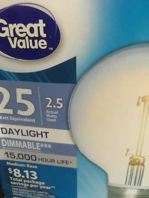 Glass LED G25 Globe Light Bulbs 25Watt equivilant (2.5 actual) Daylight Dimmable - Image 1 of 3