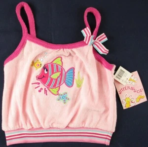 NWT Jitterbugs Girl's Appliqued Fish Pink Terry Spaghetti Strap Top, 4 - Picture 1 of 2