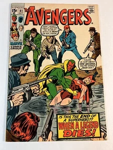 Avengers #81 Vision! Scarlet Witch! Buscema/Palmer Cover Marvel 1970 Vision - Picture 1 of 4
