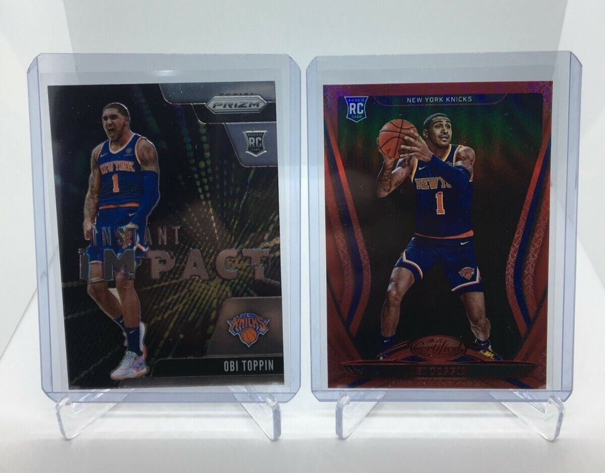 2020-21 Certified Mirror Red Obi Toppin RC #193 and Prizm Instant Impact Knicks