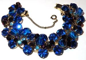 High-End Juliana D&E Purple Blue Stripe Rhinestone Cha-Cha Gold-Tone Bracelet 7" - Picture 1 of 10
