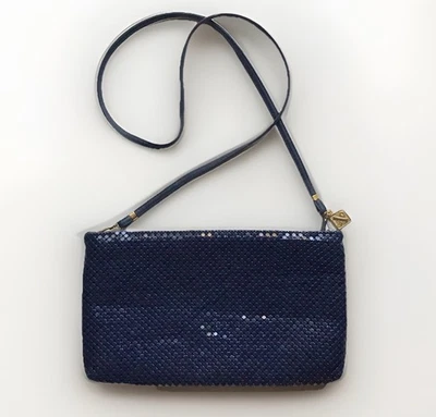 Bolso de Noche Bandolera Azul Marino Malla Whiting & Davis De Colección Cartera Top Plano Cremallera Foto 1 de 4