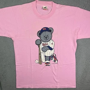 Vintage 80s Minnesota Twins Teddy Bear T Shirt MLB Baseball Pink Size Large - Picture 1 of 12