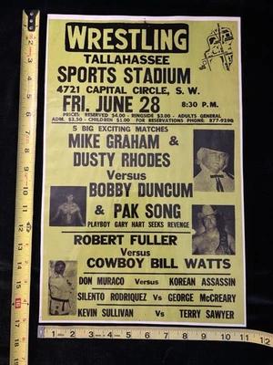 Réplica de póster de evento de lucha libre CWA Dusty Rhodes Mike Graham Bill Watts Florida Foto 1 de 2