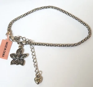 Pulsera Plateada Marcasita Flor Cable 9" con Extensor - Imagen 1 de 2