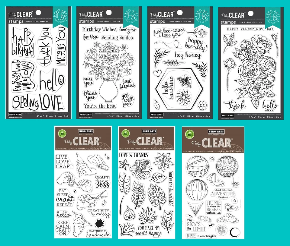 Estampillas transparentes de HERO ARTS - 4" X 6" fiestas flores palabras frases animales Foto 1 de 1