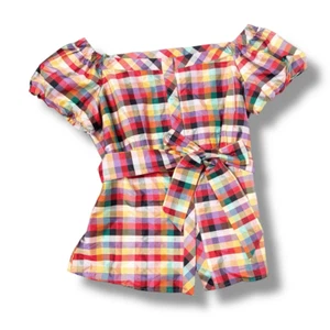 Blusa Lafayette New York 148 Cuello Cuadrado Multicolor A Cuadros Manga Corta Cinturón 8 - Imagen 1 de 8