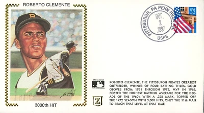 1997 Roberto Clemente 3000th Hit Z Silk Cachet FDC Susan Rini Art - Image 1 of 2